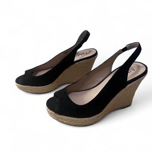 Neiman Marcus Black and Tan Wedge Sandals